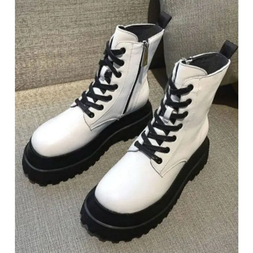 Ladie's White Thicl  Bottom Combat Boots sz 7.5